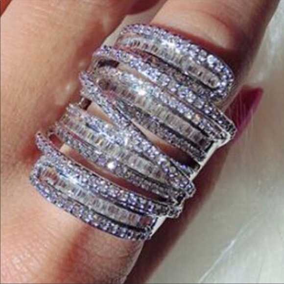 Princess Cut 6.4ct Sterling Silver Diamond Ring - Picture 4 of 5